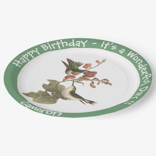 Ruby-throated kolibrie, verjaardag of andere parti papieren bordje (Gekanteld)