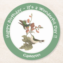 Ruby-throated kolibrie, verjaardag of andere parti ronde kartonnen onderzetter