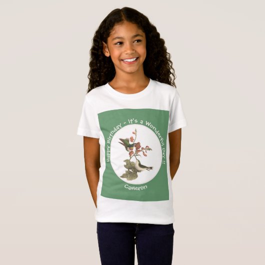Ruby-throated kolibrie, verjaardag of andere parti t-shirt (Voorkant volledig)