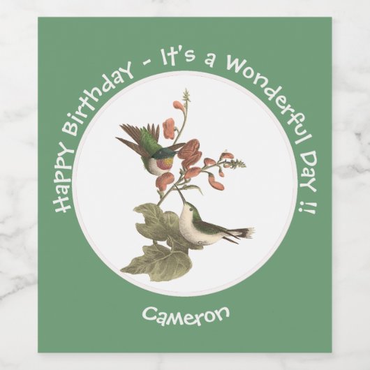 Ruby-throated kolibrie, verjaardag of andere parti wijn etiket (Enkel label)