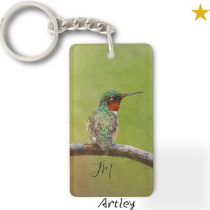Ruby-Throated Kolibrie Vogel Schilderen Initialen Sleutelhanger