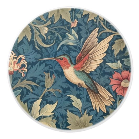 Ruby-throated kolibrie William Morris stijl Keramische Knop (Voorkant)