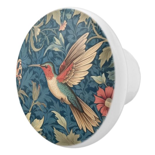 Ruby-throated kolibrie William Morris stijl Keramische Knop (Rechts)