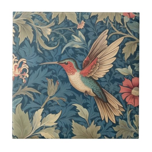 Ruby-throated kolibrie William Morris stijl Tegeltje (Voorkant)
