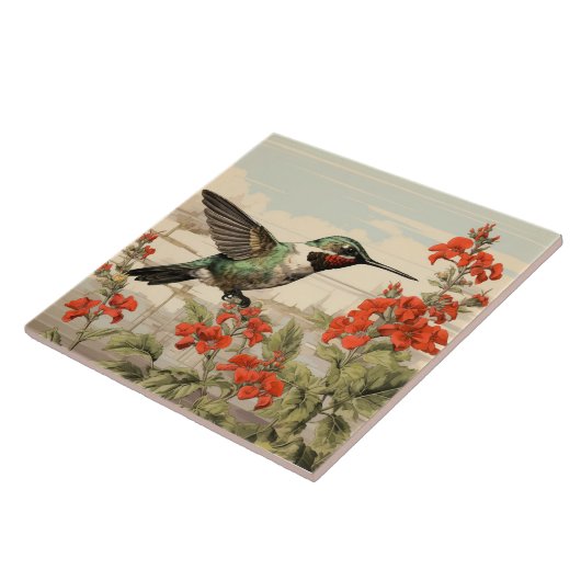 Ruby-Throated kolibrie, wit en groen lichaam Tegeltje (Zijkant)