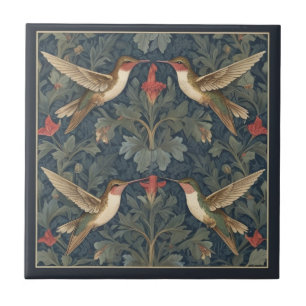 Ruby-throated kolibries William Morris stijl Tegeltje