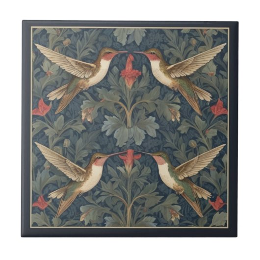 Ruby-throated kolibries William Morris stijl Tegeltje (Voorkant)