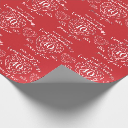 Ruby trouwdag 40 jaar liefde rood cadeaupapier (Hoek)