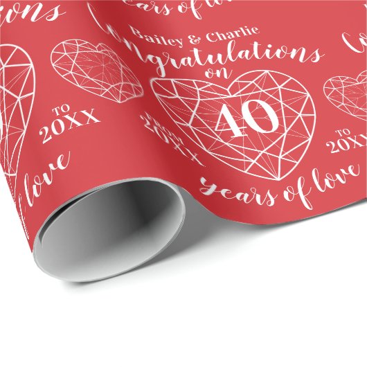 Ruby trouwdag 40 jaar liefde rood cadeaupapier (Rol Hoek)