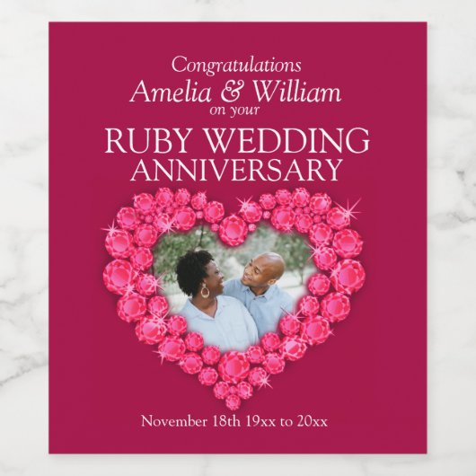 Ruby trouwdag aangepaste wijnlabels wijn etiket (Enkel label)