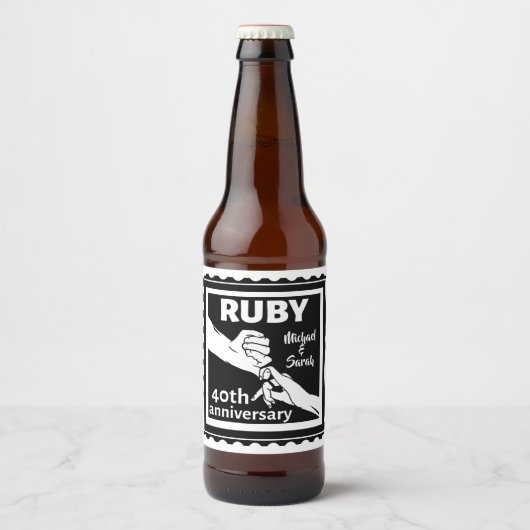 Ruby trouwdag hand houden 40e bier etiket (Voorkant)