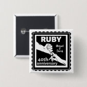Ruby trouwdag hand houden 40e vierkante button 5,1 cm (Voorkant /achterkant)