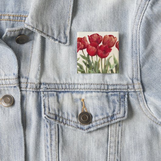 Ruby Tulips Vierkante Button 5,1 Cm (In situ)