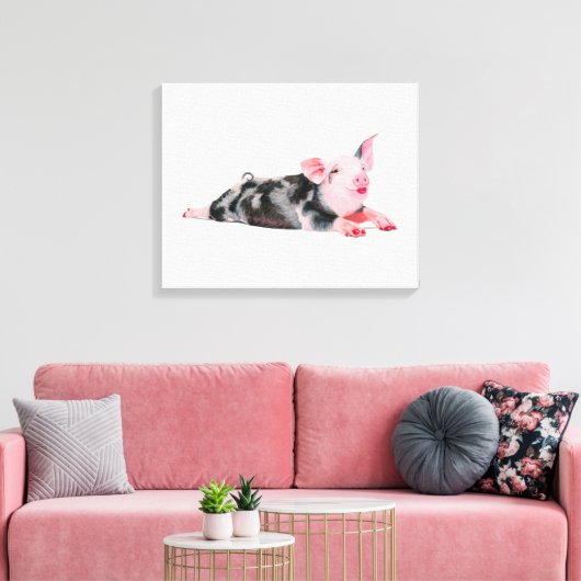 Ruby, Varken met lippenstift print op doek (Insitu (Woonkamer))