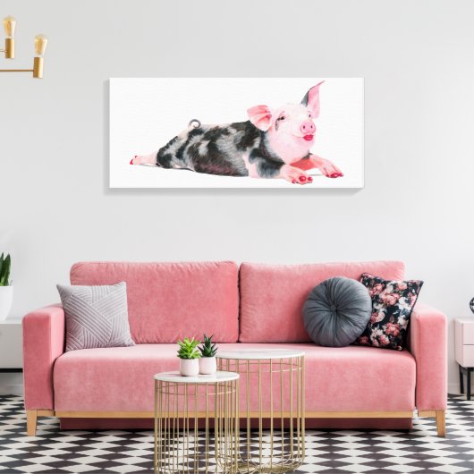 Ruby, Varken met lippenstift print op doek (Insitu (Woonkamer))