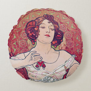 Ruby (Vier juwelen), Alphonse Mucha Sierkussen Rond Kussen