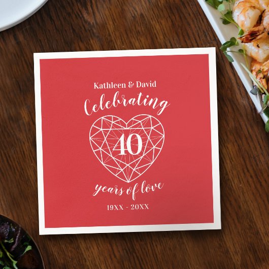 Ruby viering 40 jaar liefde feest servetten