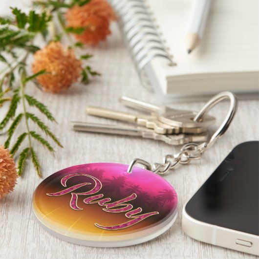 Ruby Vorname Name golden pink Schlüsselanhänger Sleutelhanger (Voorkant Rechts)