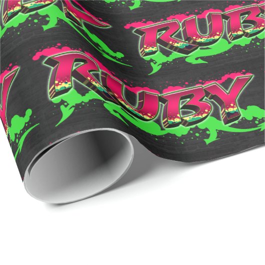 Ruby Vorname Name Graffiti red green Cadeaupapier (Rol Hoek)