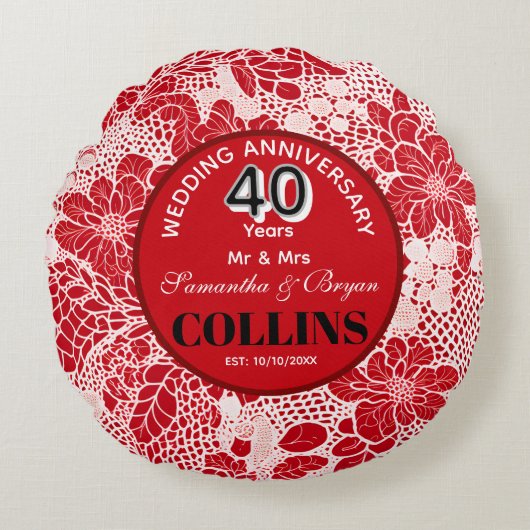 Ruby Wedding Anniversary 40 years Personalized  Rond Kussen (Voorkant)