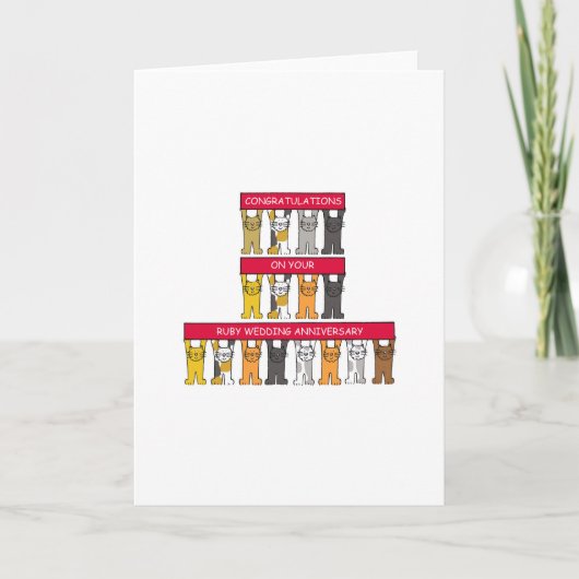Ruby Wedding Gefeliciteerd Cartoon Katten Kaart (Voorkant)