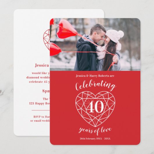 Ruby Wedding Jubileum 40 jaar foto Kaart (Voorkant / Achterkant)