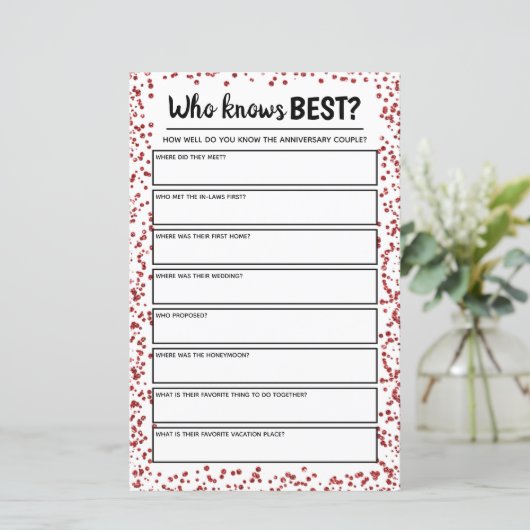 Ruby Wedding Jubileum Party Game (Staand voorkant)