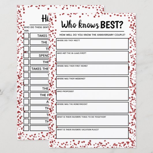 Ruby Wedding Jubileum Party Game (Voorkant / Achterkant)