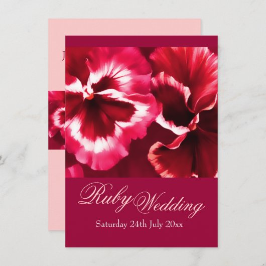 Ruby Wedding Party nodigt 40e roze en rood uit Kaart (Voorkant / Achterkant)