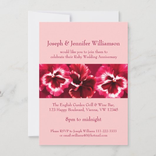 Ruby Wedding Party nodigt 40e roze en rood uit Kaart (Achterkant)