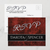 Ruby Wedding | RSVP Crimson Granaat Rood en Zwart  Uitnodiging Briefkaart (Voorkant / Achterkant)