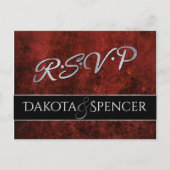 Ruby Wedding | RSVP Crimson Granaat Rood en Zwart  Uitnodiging Briefkaart (Voorkant)