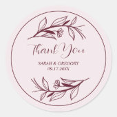 Ruby Wine Simple Boho Dank u bruiloft gunst Ronde Sticker (Voorkant)