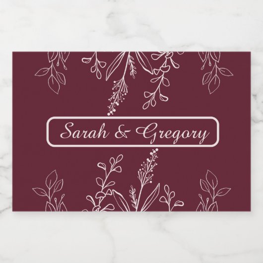 Ruby Wine Simple Boho Floral Sparkling Wijnetiket (Enkel label)