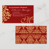 Ruby Zwart en Goud Elegant Barok Damask Visitekaartje (Voorkant / Achterkant)