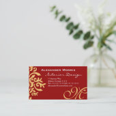 Ruby Zwart en Goud Elegant Barok Damask Visitekaartje (Staand voorkant)