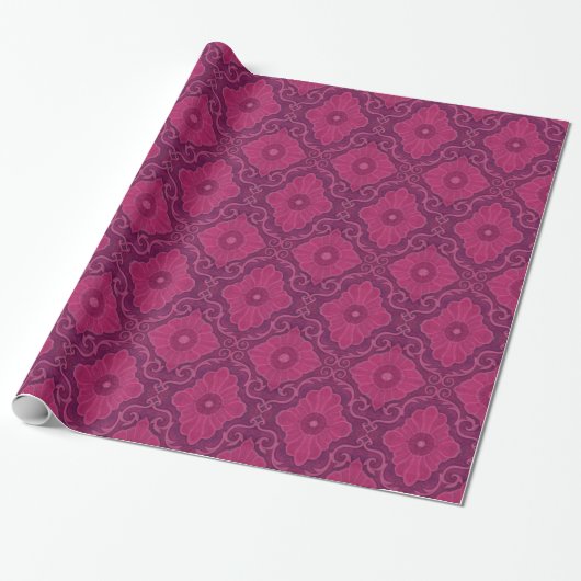 "Rubybloemen" bloementarabesque patroon Cadeaupapier (Uitgerold)