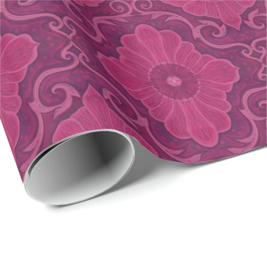 "Rubybloemen" bloementarabesque patroon Cadeaupapier (Rol Hoek)