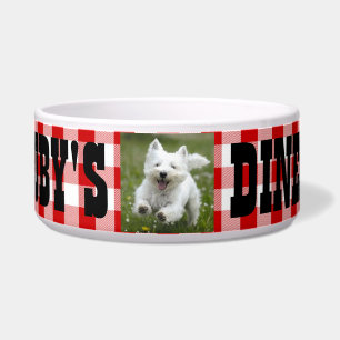 Ruby's Diner Dog's Name & Photo Red & White Checks Voerbakje