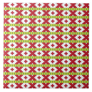 Rucava Red en green folk geometric design V Tegeltje