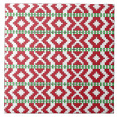 Rucava Red en groene folk geometrisch patroon II Tegeltje (Voorkant)