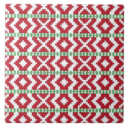 Rucava Red en groene folk geometrisch patroon II Tegeltje (Voorkant)