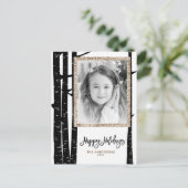 Rud moderne zwart berken & jute kerstfoto feestdagenkaart (Staand voorkant)