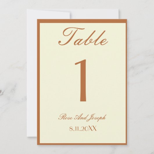 Ruddy Bruin Oud Geld Trouw Tafel Nummer Kaart (Voorkant)