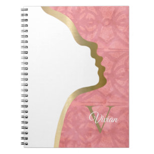Ruddy Pink and Gold Face Monogram Name Notitieboek