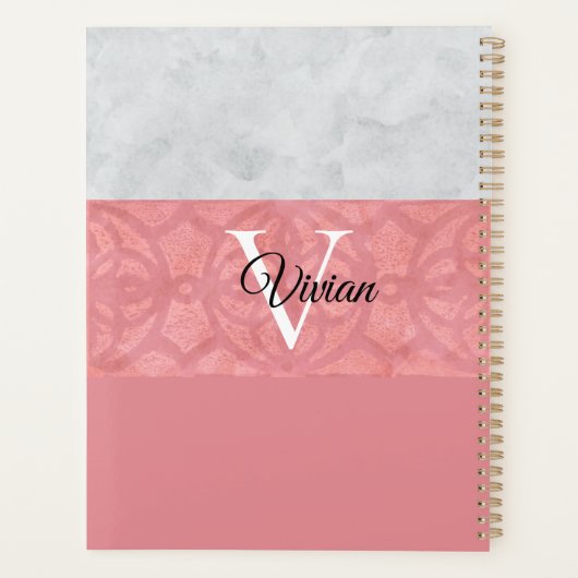Ruddy Pink Batik and Grey Waterverf Monogrammen n Planner (Achterkant)