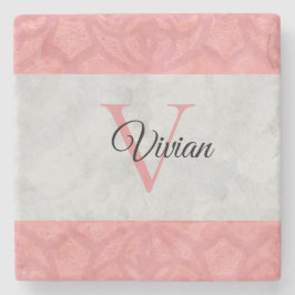 Ruddy Pink Batik and Grey Waterverf Monogrammen n Stenen Onderzetter
