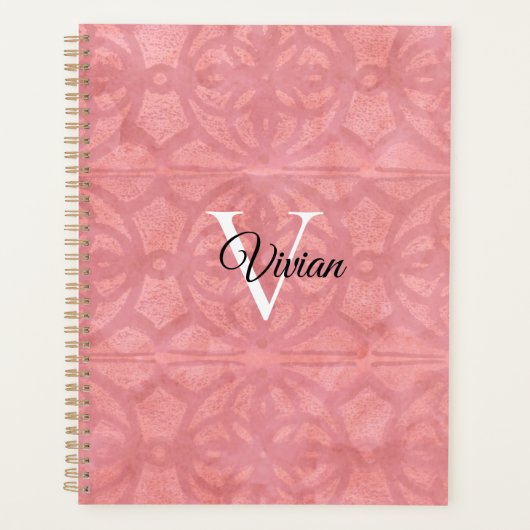 Ruddy Pink Batik Elegant Monogram Naam Planner (Voorkant)
