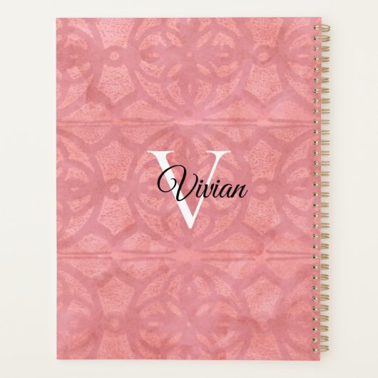 Ruddy Pink Batik Elegant Monogram Naam Planner (Achterkant)
