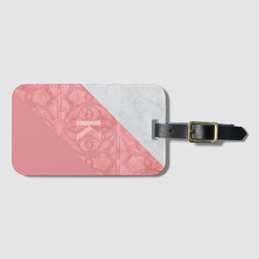 Ruddy Pink Batik en Grey Waterverf Letter Bagagelabel (Voorkant (horizontaal))